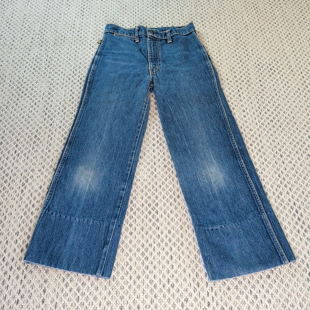 VTG 70s Sasson Blue Jeans 26x24 Cropped Hem High Rise Dark Wash Talon Zipper EUC - Picture 11 of 16